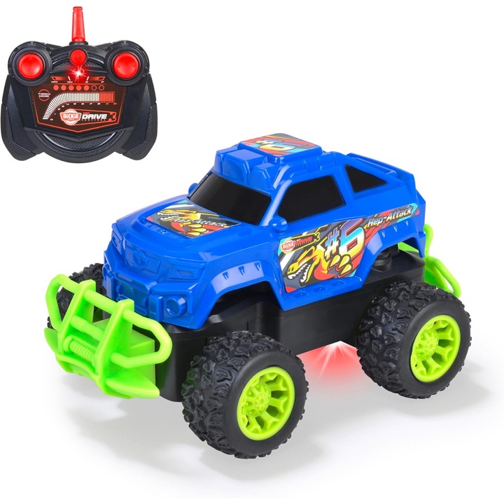 Кола с дистанционно управление RC Monster Truck Rep Attack, Dickie Toys, 2-канално FS, 2.4GHz дистанционно и батерии, 15.5 см, до 10 км/ч, 6Y+