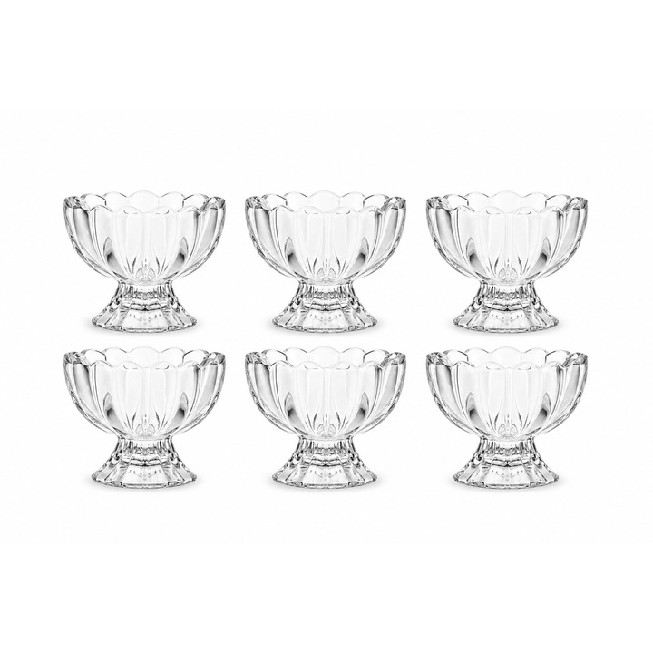 Set 6 Cupe pentru Inghetata din Sticla Green Apple, Design Elegant cu Picior, Ideal pentru Desert, Inghetata, Fructe, 120ml, Transparent