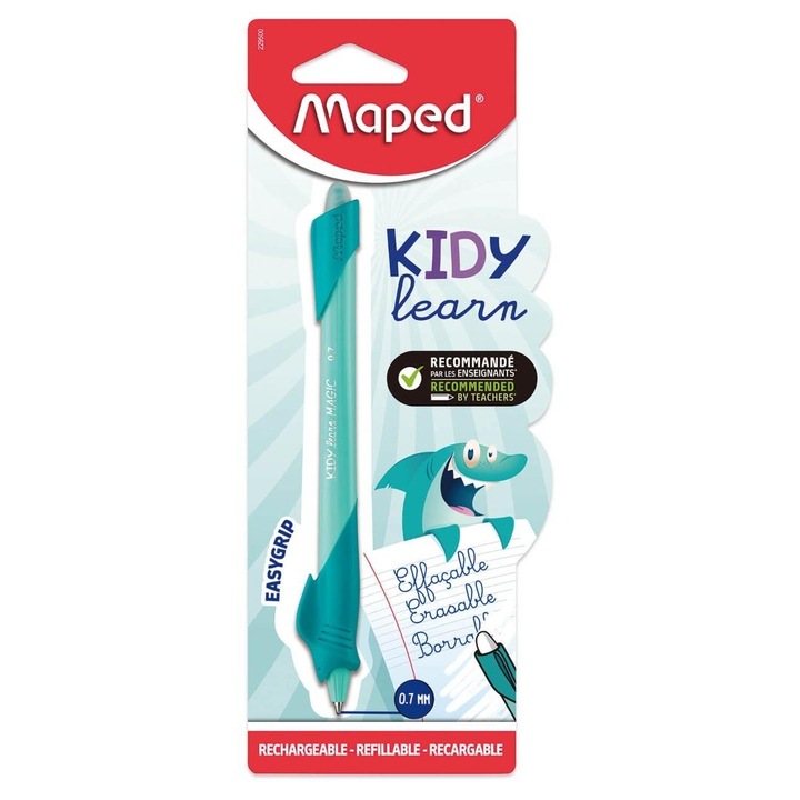 Maped Kidy Learn golyóstoll/roller, törölhető tintával, újratölthető, gyerekeknek, 0.7 mm-es hegy, türkiz