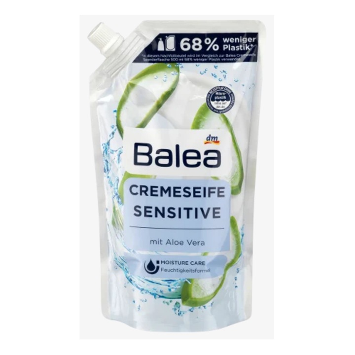 Течен сапун Balea Sensitive, 500 мл, хидратиращ, грижовен, без микропластмаса, деликатен аромат, пълнител, пластмаса, без полимери