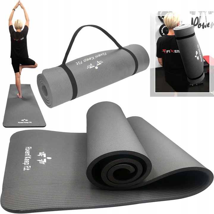 Фитнес постелка Fixem Keep Fit 190x63см сива 1.5см NBR