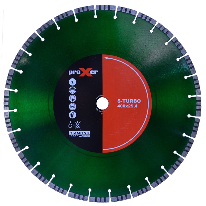 Praxer S-TURBO gyémánttárcsa 400mm szegmentált vágáshoz, 10x3.2x40mm, szürke