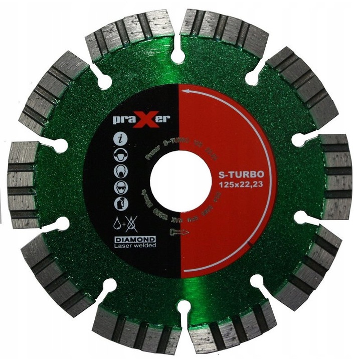 Praxer S-TURBO gyémánttárcsa 125mm, lézerhegesztett, beton és aszfalt vágásához, zöld, 1 db