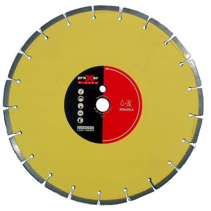 Praxer N-ASPH gyémánttárcsa, 400 mm, aszfalthoz és betonhoz, lézerhegesztett szegmens, sárga, 1 db
