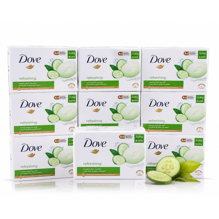 Комплект 12 x Твърд сапун Dove Refreshing, Краставица и Зелен чай, 1080g