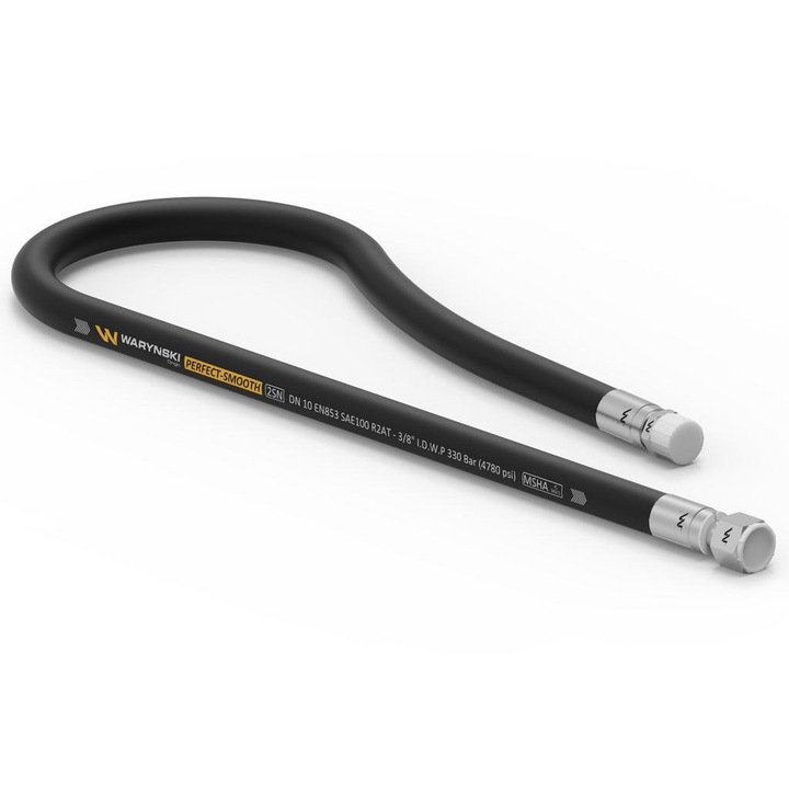 Warynski hidraulikus tömlő, tömítéssel, duplán erősített 2SN, M18x1.5 menet, L-740 mm, DN10, fekete