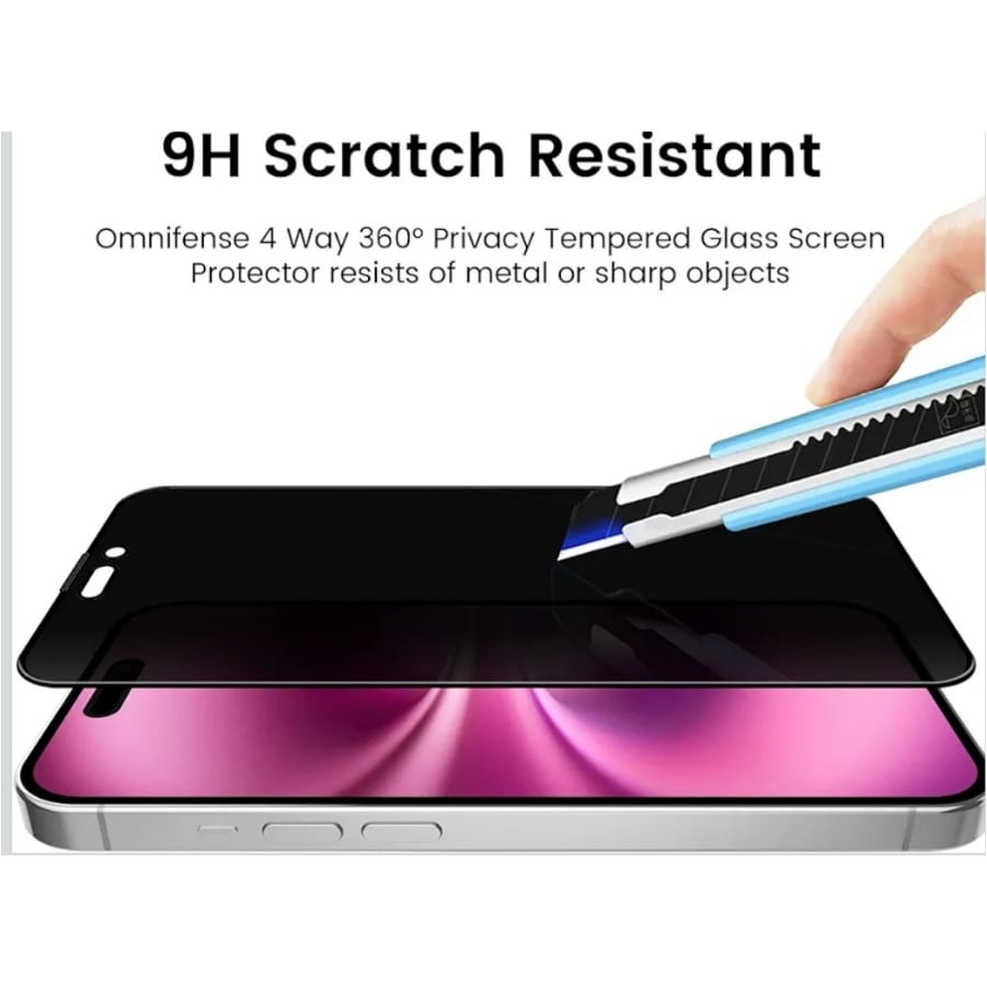 Folie Sticla Privacy Müller® compatibila cu Iphone 17e, Privacy 360°, securitate 4 parti, Deblocare prin Amprenta, Full Cover 3D, Full Glue, Duritate Militara, Ultra HD, Anti Zgarieturi, Anti Socuri, Sticla Securizata, Negru, Set Curatare, 4 buc Stickere