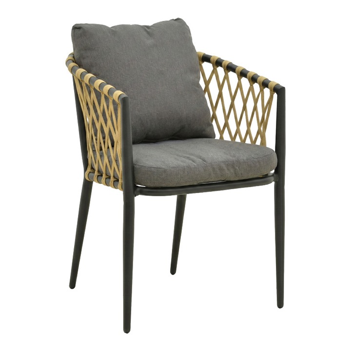 Scaun Gradina Peluxe, Aluminiu/Sfoara, cu Perna, Antracit/Bej, 54x62x75.5 cm