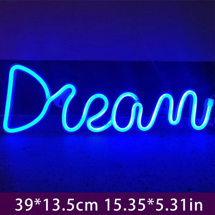 LED неонова лампа с буква, стенен знак, USB презареждаема, декорация за парти/сватба/рожден ден, синя