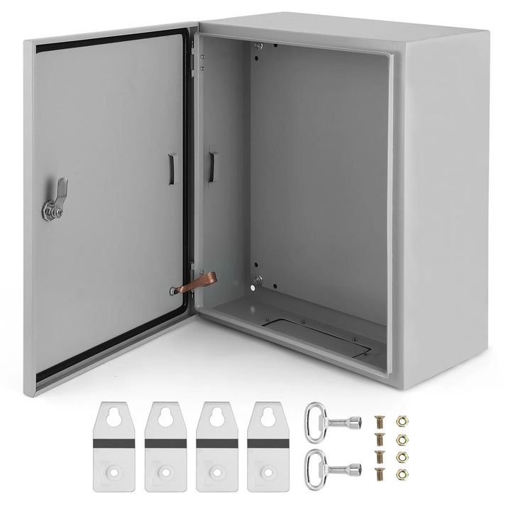 Cutie electrica pentru exterior, doza de jonctiune de perete, IP66 impermeabila, cu incuietoare, din fier, 50, 8×50, 8×15, 24 cm, argintiu