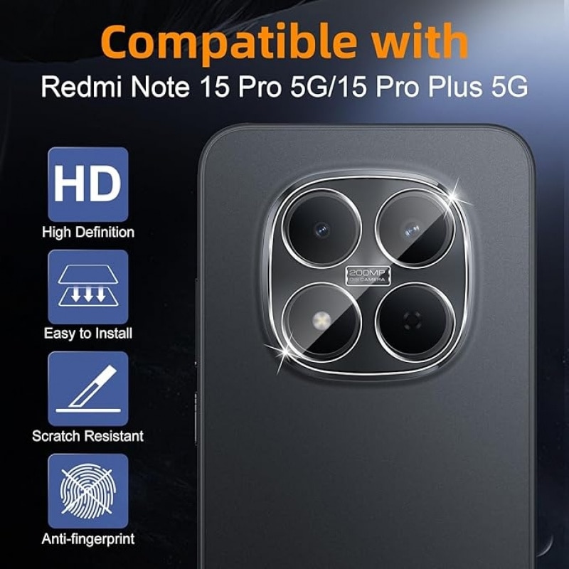 Folie protectie lentila camera compatibila cu Xiaomi Redmi Note 15 Pro/Redmi Note 15 Pro Plus 5G, sticla securizata 9H, grosime 0.33 mm, transparent, 2 bucati
