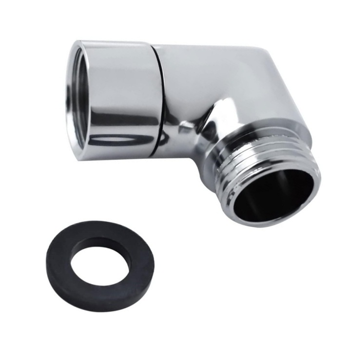 Zuhanyfej adapter 90°-ban - Könyökcsatlakozó zuhanyfejhez - Zuhanytömlő adapter - Gumitömítéssel - Ezüst