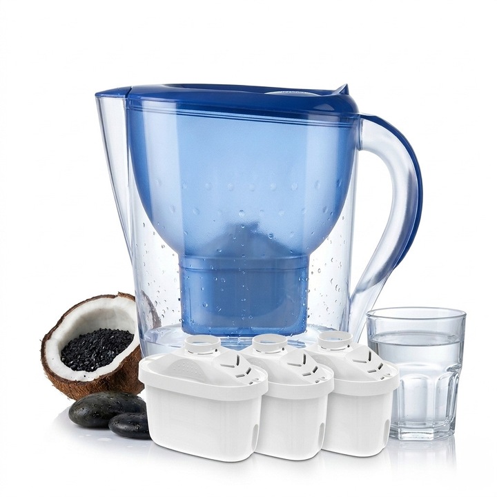 Cana Filtru VIVIE, Apa Purificator, Capacitate Mare 3.5L, 4 Straturi Filtrare Eficienta, Elimina Clor, Calcar, Impuritati, Metale Grele, Pastreaza Minerale Sanatoase, Indicator Schimbare Filtru, Design Modern, pentru Apa Potabila Proaspata si Curata