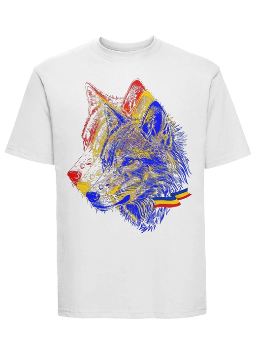Lupii Tricolori - Tricou Bumbac 100%, Model Lup Tricolor, Alb, Unisex, 3XL INTL
