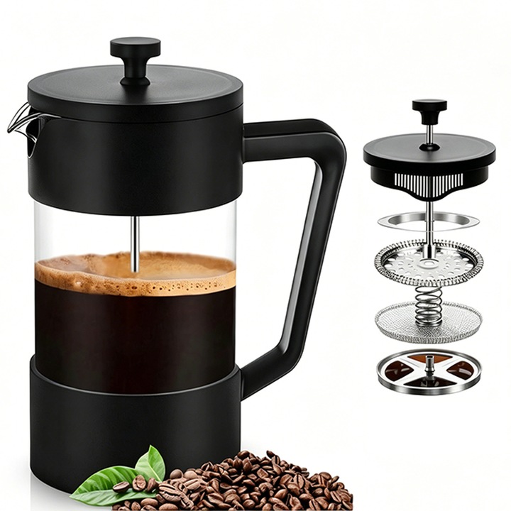 Cafetiera franceza ZOUN, sticla borosilicata, 1000ml, negru