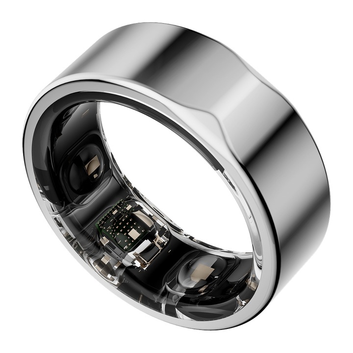 Inel inteligent Smart Ring Grova® Hart, ritm cardiac 24/7, SpO2, temperatura, monitorizare somn, HRV, stres, fara abonament, rezistent apa 5ATM, titan, iOS Android Argintiu / Marimea 13