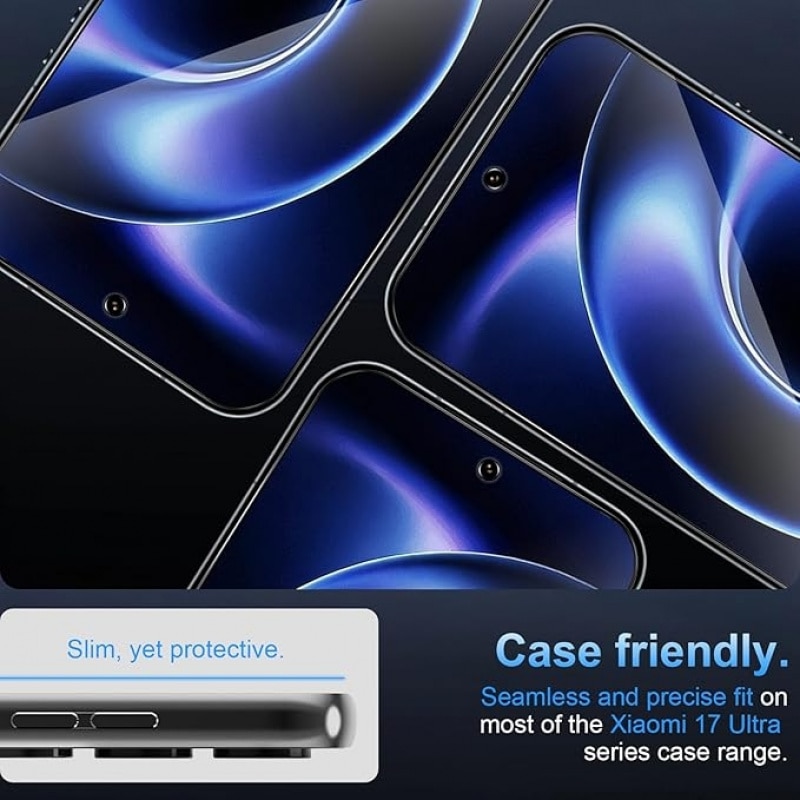 Protector ecran din sticla securizata compatibila cu Xiaomi 17 Ultra, protectie privacy, suport deblocare cu amprenta, duritate 9H, transparent, 2 x folii protectie ecran, 2 x folii protectie lentila