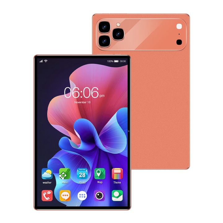 Tableta de 11, 6 inci cu procesor octa-core, Android 14.0, 16 GB RAM, 512 GB ROM, baterie de 8800 mAh, rezolutie 3000×1440, camere de 8 MP + 13 MP, slot pentru SIM, WiFi 5 GHz, culoare portocaliu