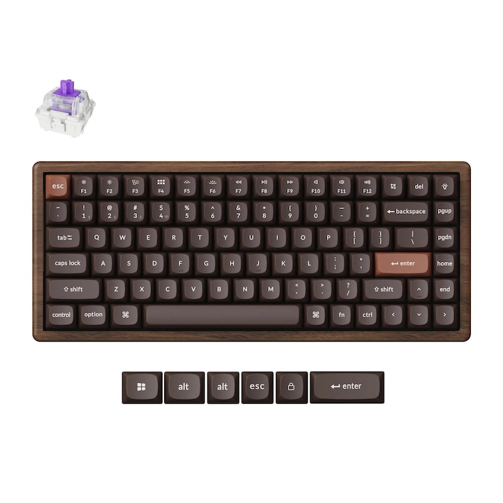 Механична дървена клавиатура Keychron K2 HE Rapid Trigger Wireless (2.4 GHz & Bluetooth), All-Wood Special Edition, Hall Effect Gateron Double-Rail Magnetic Nebula Switch