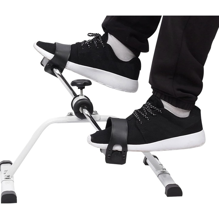 Mini bicicleta statica exercitii recuperare medicala, NETERRA, antrenament, pliabila, gri, exercitii picioare si brate, imbunatateste circulatia si mobilitatea, dimensiuni si dificultate ajustabila