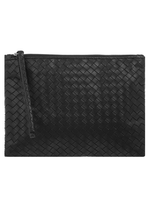 Fekete kozmetikai táska fonott mintával és szíjjal 25x18cm