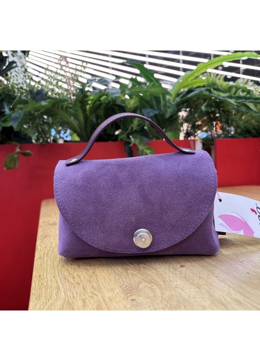 Mini Táska Mov Liliac – Velúr, Rövid Fogantyú és Hosszú Szíj