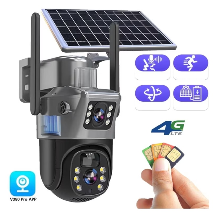 Camera Cu Sim Camera de Supraveghere 4K cu SIM 4G, Dubla Lentila, Rotire 360° si ...