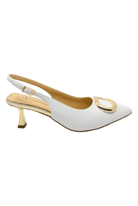 Pantofi eleganti cu toc kitten Anna Viotti Off White , din piele naturala GOR1645, Alb