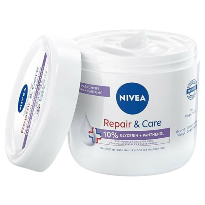 Crema hidratantă Nivea Repair & Care, 400 ml, fără parfum, pentru piele sensibilă