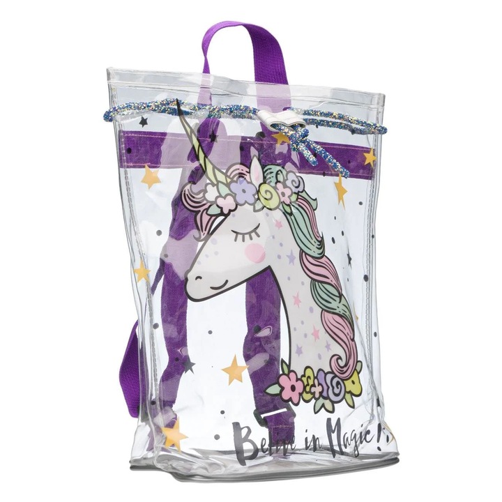 Rucsac Transparent Unicorn pentru Copii 30x12x35cm