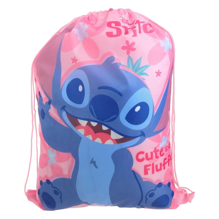 Rucsac Roz cu Model Stitch "Cute & Fluffy" 34x44, 5cm