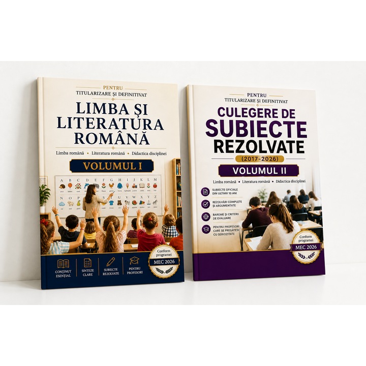 Pregatire Titularizare si Definitivat Limba si Literatura Romana – Sinteze + Subiecte rezolvate (2017–2026), 2 volume + Anexa, Ghid complet pentru profesori