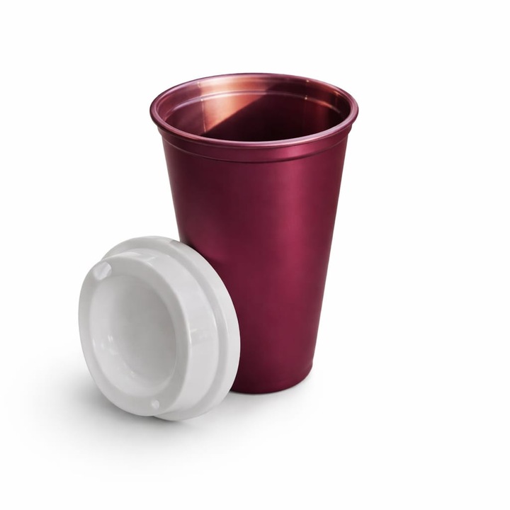 Pahar pentru bauturi calde cu capac, reutilizabil, plastic rigid, practic si rezistent