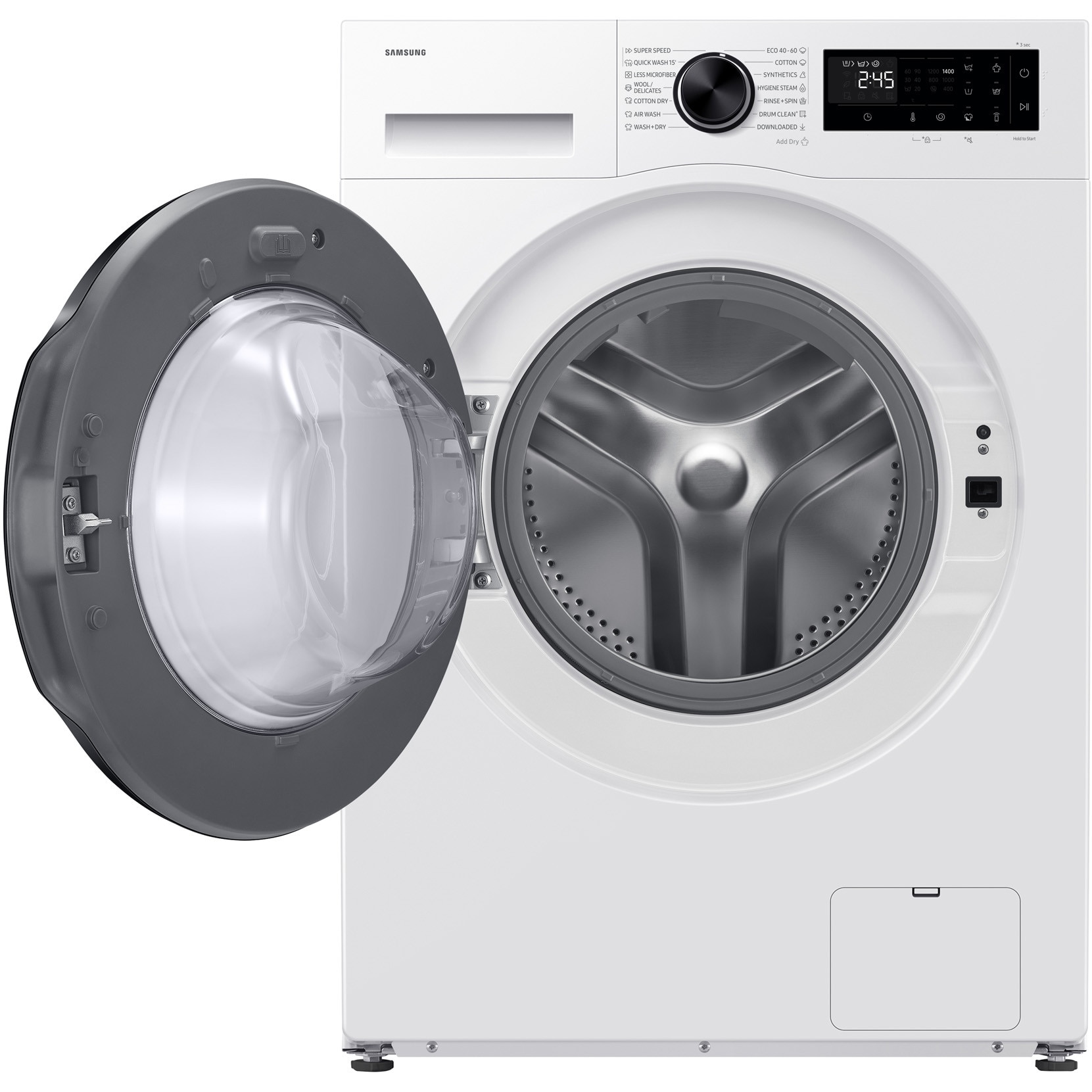 Masina de spalat rufe cu uscator Samsung WD90HG5U34BBLE, spalare 9 kg, Uscare 6 kg, Clasa A Spalare, Clasa D Spalare + Uscare, AI EcoBubble, AI Energy, Bubble Shot, Hygiene Steam, Alb
