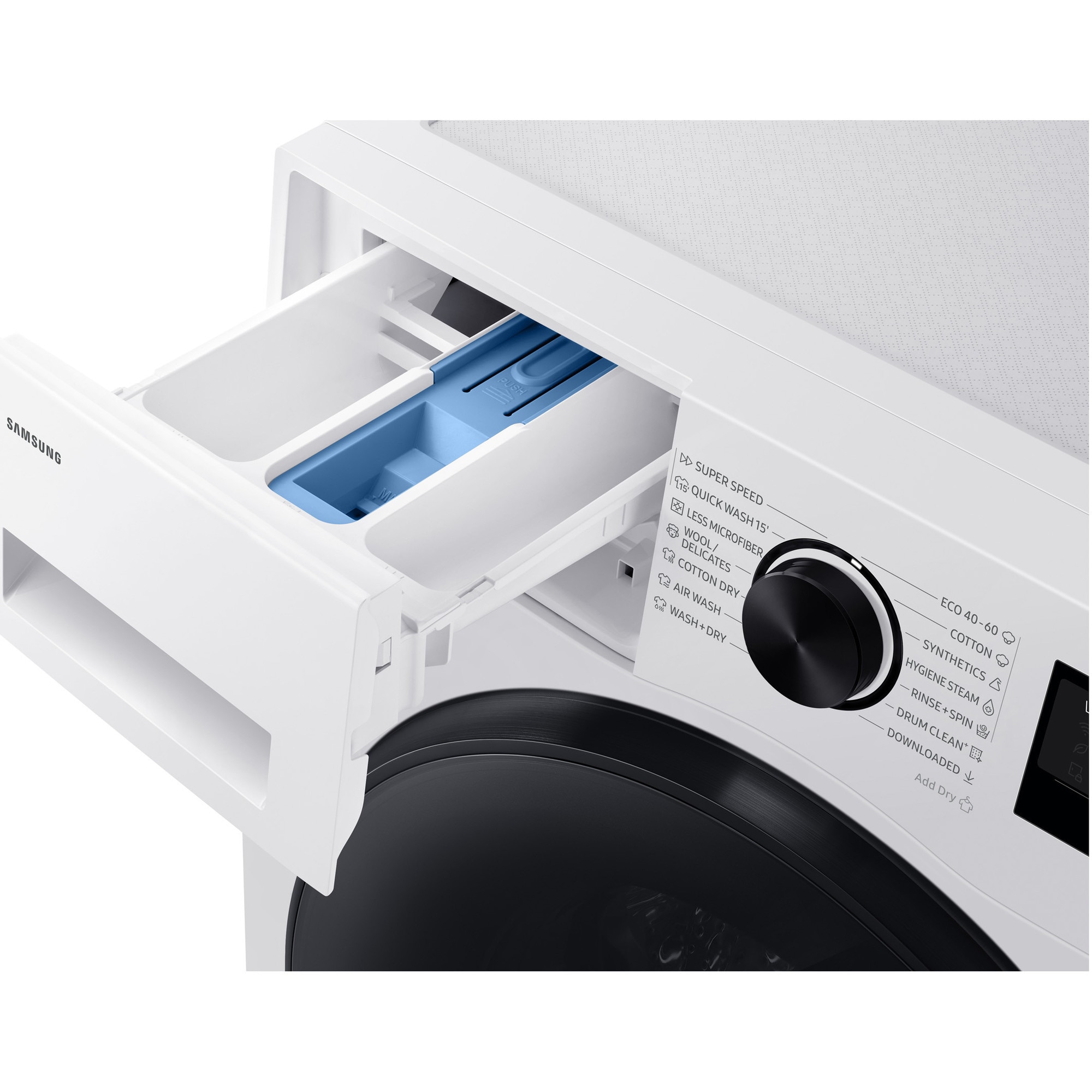 Masina de spalat rufe cu uscator Samsung WD90HG5U34BBLE, spalare 9 kg, Uscare 6 kg, Clasa A Spalare, Clasa D Spalare + Uscare, AI EcoBubble, AI Energy, Bubble Shot, Hygiene Steam, Alb