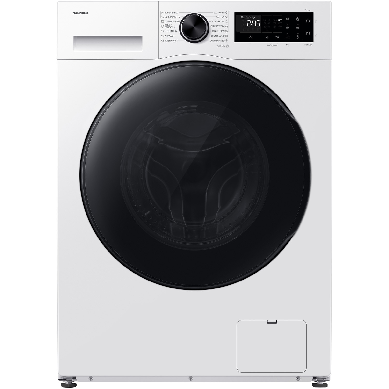 Masina de spalat rufe cu uscator Samsung WD90HG5U34BBLE, spalare 9 kg, Uscare 6 kg, Clasa A Spalare, Clasa D Spalare + Uscare, AI EcoBubble, AI Energy, Bubble Shot, Hygiene Steam, Alb