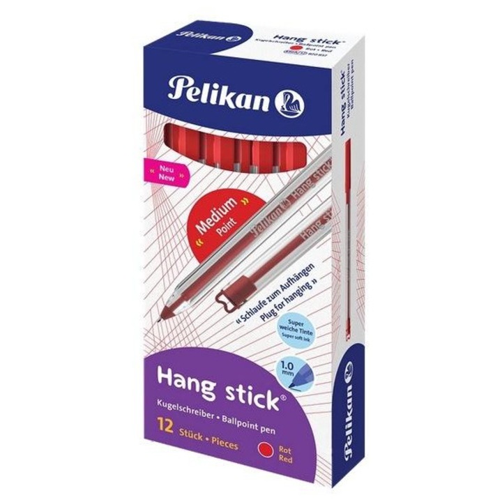 Pelikan Hang Stick tollkészlet, 12 db, piros, 1 mm