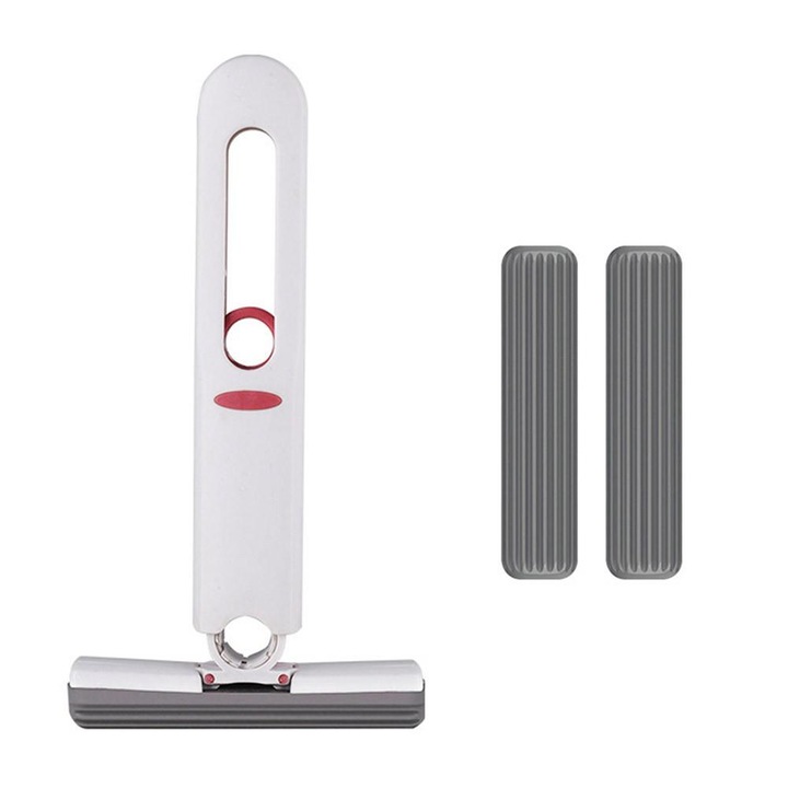 Set Mini Mop Portabil ENZORIA cu Autostoarcere, Curatare Multisuprafete, Compact, cu Burete de Rezerva Inclus