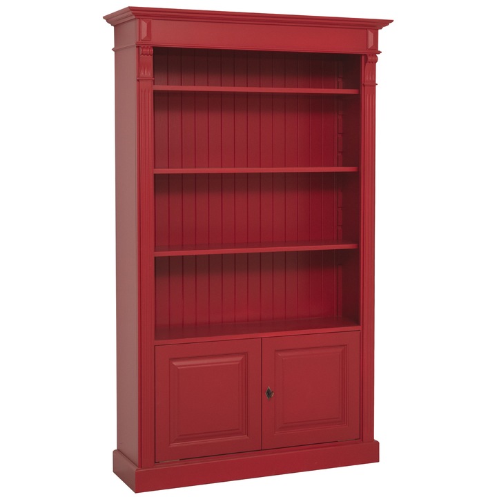 Biblioteca cu 2 usi, etajera deschisa, Colectia Directoire, vopsit, culoare rosu P047, 100% lemn masiv, 120x39x197 cm