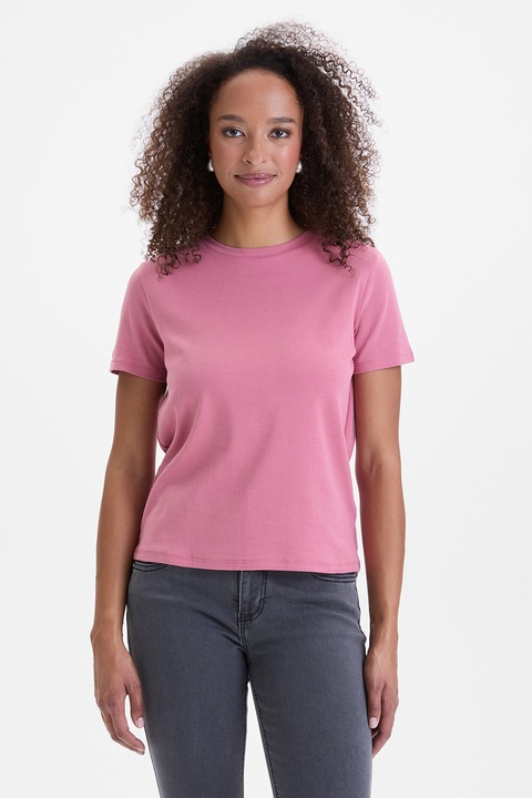 Orsay, Tricou din amestec de bumbac cu decolteu la baza gatului, Roz, XS