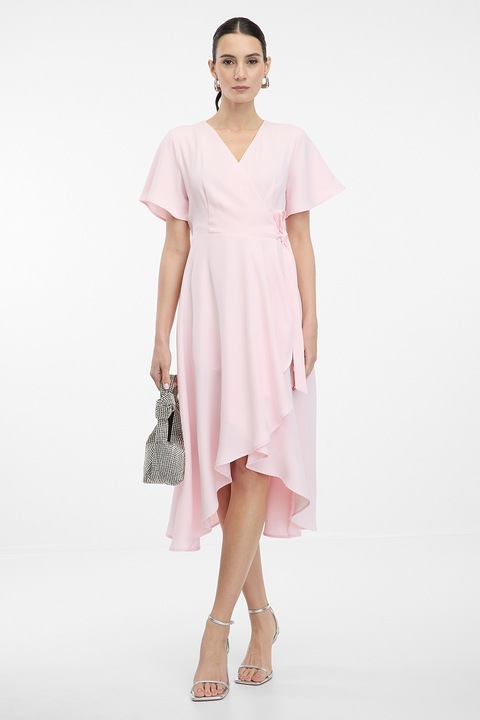 Orsay, Rochie cu decolteu in V, model petrecut si terminatie asimetrica, Violet/Verde masliniu