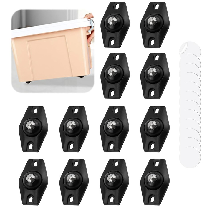 12 roti pivotante autoadezive la 360 de grade, roti pentru mobila mica, mini roti cu rulment cu bile pentru mobila, roti mici cu transfer silentios pentru electrocasnice de bucatarie, cosuri de gunoi si cutii