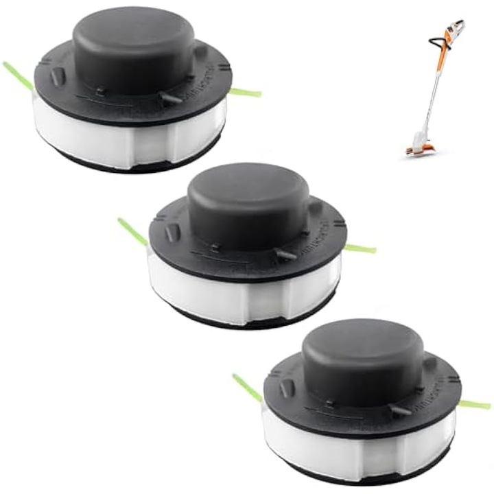 Set 3 capete de taiere (spool-uri) pentru motocoasa 4008 710 4302, compatibile cu Stihl FSA 56 AutoCut C2-2, durabile, negru/alb