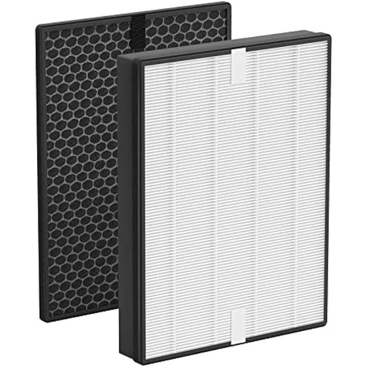 Set filtre de schimb pentru purificator aer compatibil Philips FY2420/30, FY2422/30 si seria 2000/3000, HEPA 99.97% (0.3 µm) si carbon activ 600 g/m³, Negru/Alb, 1 set (HEPA + carbon)