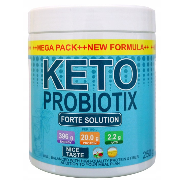 Supliment alimentar Keto Probiotix Mega Pack, pulbere proteica pentru controlul greutatii, cu vitamine si proteine, 250g