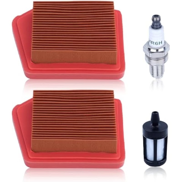 Set filtre aer, bujie si filtru combustibil compatibil Stihl FS240C/FS260C/FS360C/FS410C/FS460C/FS460RC, inlocuieste 41471410300, rosu, 2 filtre aer + 1 bujie + 1 filtru combustibil