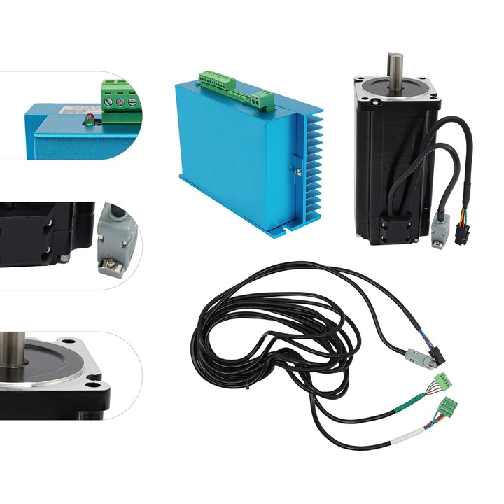 Motor pas cu pas, Bucla inchisa complet, 12 Nm cuplu, 1, 8° pas, 8 A/5, 6 A, Pentru masini de dozare si de prelucrare a lemnului, Albastru
