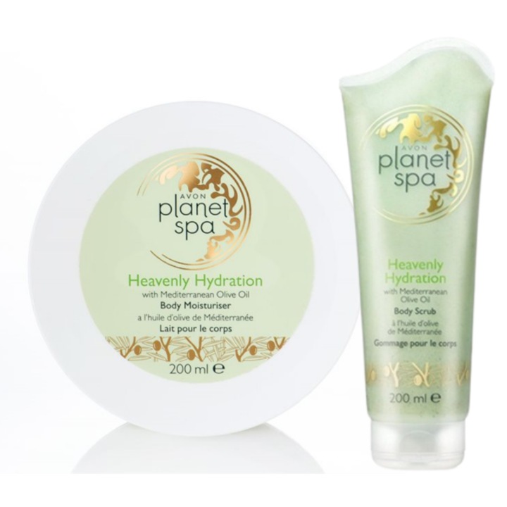Set 2 produse Planet Spa Heavenly Hydration, Avon - Unt de corp 200 ml si Exfoliant pentru corp 200 ml