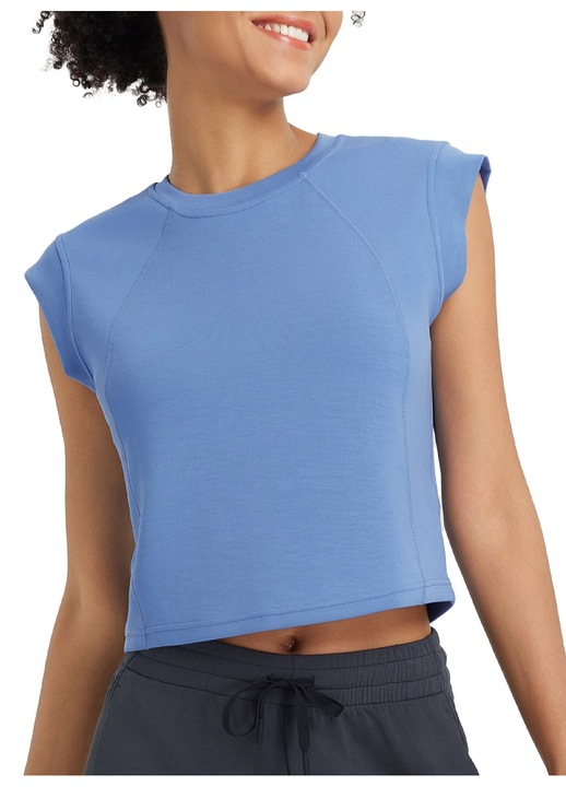 Tricou baleaf Yoga Maneca Scurta Respirabil Albastru, Alb
