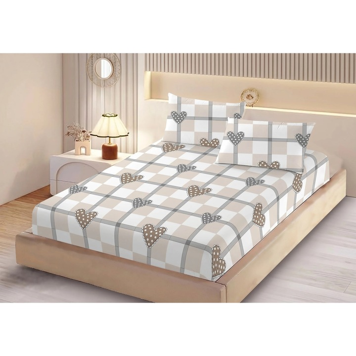 Set husa/cearceaf cu elastic Finet Gros NufJoy® pentru saltea 160x200 cm si 2 fete perna 50x70 cm HPRO40